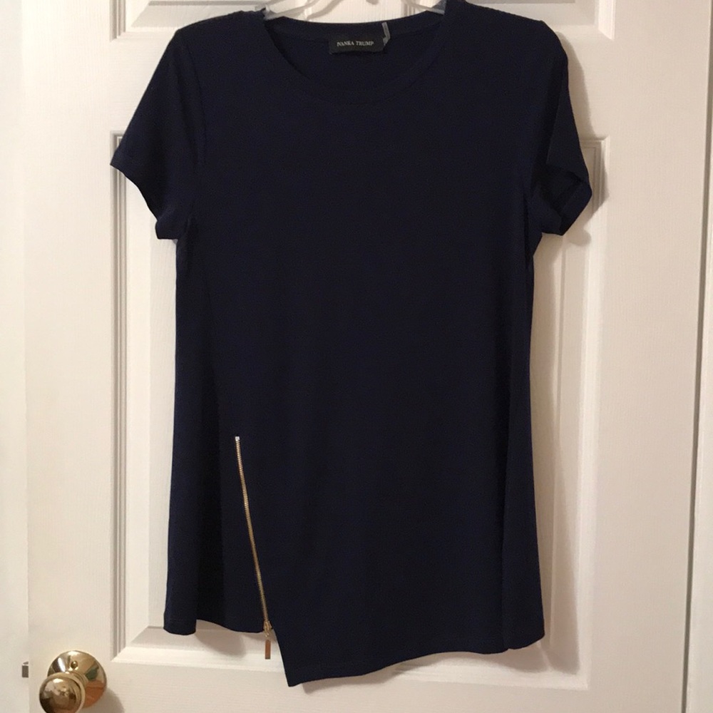 Ivanka Trump navy asymmetrical bottom blouse